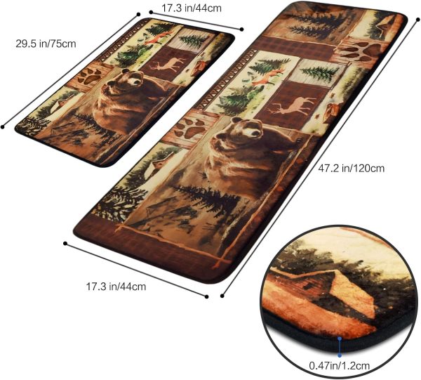 2 Pieces Bear Kitchen Rugs Non Slip Washable Kitchen Mats for Floor, Farmhouse Rustic Teddy Bear Kitchen Mat Rugs, Cushioned Anti Fatigue Kitchen Floor Mats Country Wildlife Rugs for Kitchen Bathroom - Image 3