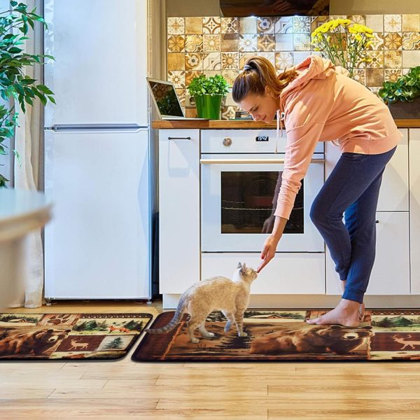 2 Pieces Bear Kitchen Rugs Non Slip Washable Kitchen Mats for Floor, Farmhouse Rustic Teddy Bear Kitchen Mat Rugs, Cushioned Anti Fatigue Kitchen Floor Mats Country Wildlife Rugs for Kitchen Bathroom - Image 7