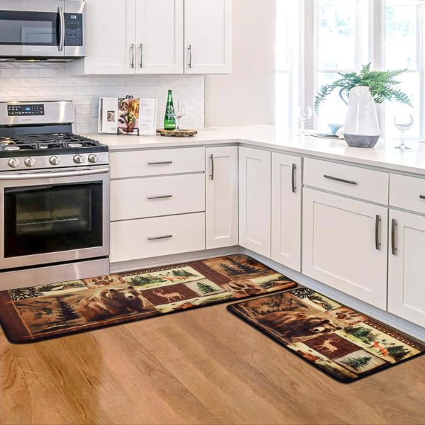 2 Pieces Bear Kitchen Rugs Non Slip Washable Kitchen Mats for Floor, Farmhouse Rustic Teddy Bear Kitchen Mat Rugs, Cushioned Anti Fatigue Kitchen Floor Mats Country Wildlife Rugs for Kitchen Bathroom - Image 8