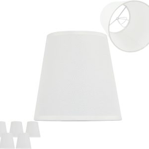 5 Pack Off White Linen Fabric Lamp Shades for PL2306/5, Perfect Fit for 5-Light Chandelier Pendant, Clip On Bulb E12 Socket, Just Lampshades No Light(Large Size, Not for Small Lights, 4.0x6.0x6.0inch)