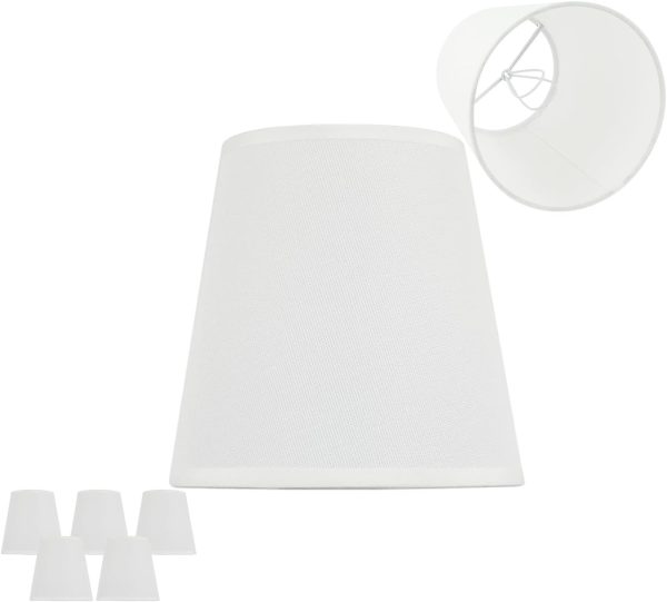 5 Pack Off White Linen Fabric Lamp Shades for PL2306/5, Perfect Fit for 5-Light Chandelier Pendant, Clip On Bulb E12 Socket, Just Lampshades No Light(Large Size, Not for Small Lights, 4.0x6.0x6.0inch)