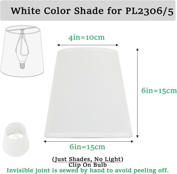 5 Pack Off White Linen Fabric Lamp Shades for PL2306/5, Perfect Fit for 5-Light Chandelier Pendant, Clip On Bulb E12 Socket, Just Lampshades No Light(Large Size, Not for Small Lights, 4.0x6.0x6.0inch) - Image 3