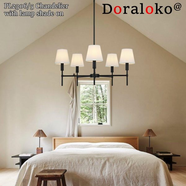 5 Pack Off White Linen Fabric Lamp Shades for PL2306/5, Perfect Fit for 5-Light Chandelier Pendant, Clip On Bulb E12 Socket, Just Lampshades No Light(Large Size, Not for Small Lights, 4.0x6.0x6.0inch) - Image 5