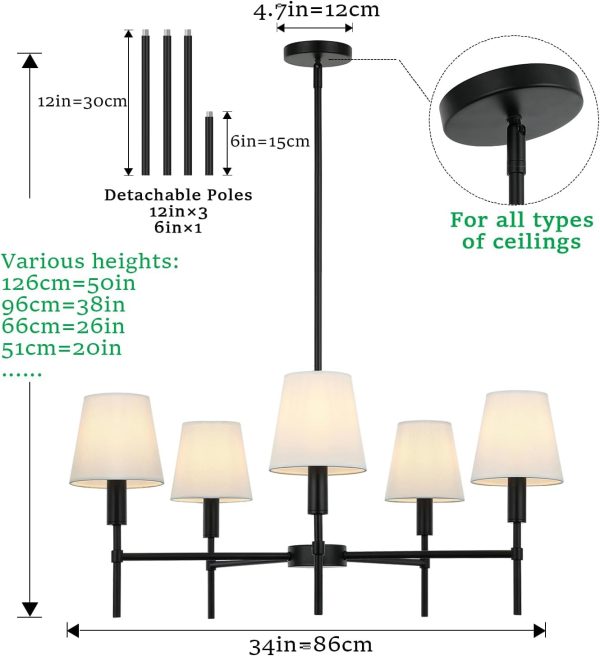 5 Pack Off White Linen Fabric Lamp Shades for PL2306/5, Perfect Fit for 5-Light Chandelier Pendant, Clip On Bulb E12 Socket, Just Lampshades No Light(Large Size, Not for Small Lights, 4.0x6.0x6.0inch) - Image 6