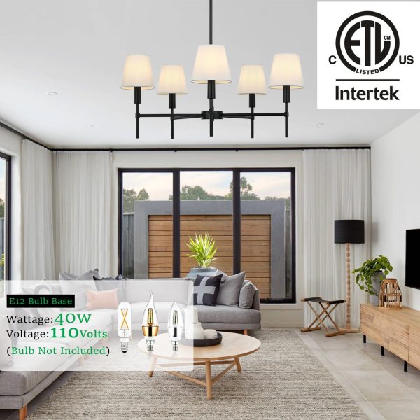 5 Pack Off White Linen Fabric Lamp Shades for PL2306/5, Perfect Fit for 5-Light Chandelier Pendant, Clip On Bulb E12 Socket, Just Lampshades No Light(Large Size, Not for Small Lights, 4.0x6.0x6.0inch) - Image 7