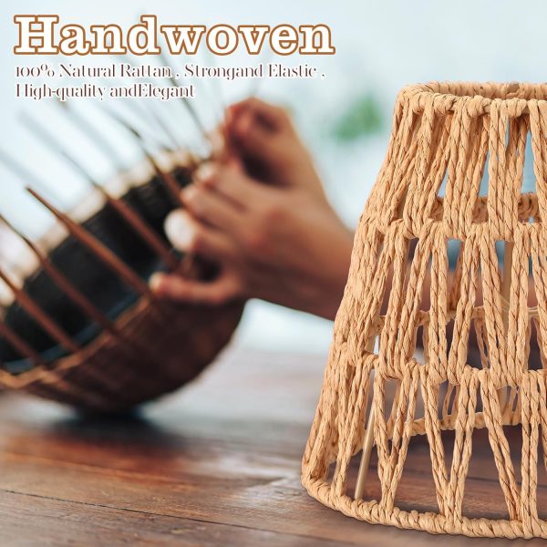 6 Pcs Small Rattan Bell Lamp Shade Boho Handwoven Barrel Rattan Lamp Shade Chandelier Shades Replacement for Table Floor Lamp Pendant Light Fixtures, 5.9" H x 5" D, 1.53" Fitter (Clip on) - Image 3