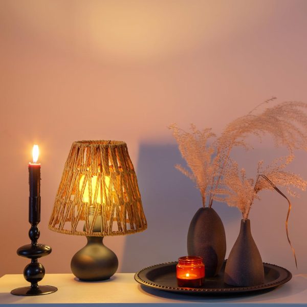 6 Pcs Small Rattan Bell Lamp Shade Boho Handwoven Barrel Rattan Lamp Shade Chandelier Shades Replacement for Table Floor Lamp Pendant Light Fixtures, 5.9" H x 5" D, 1.53" Fitter (Clip on) - Image 4