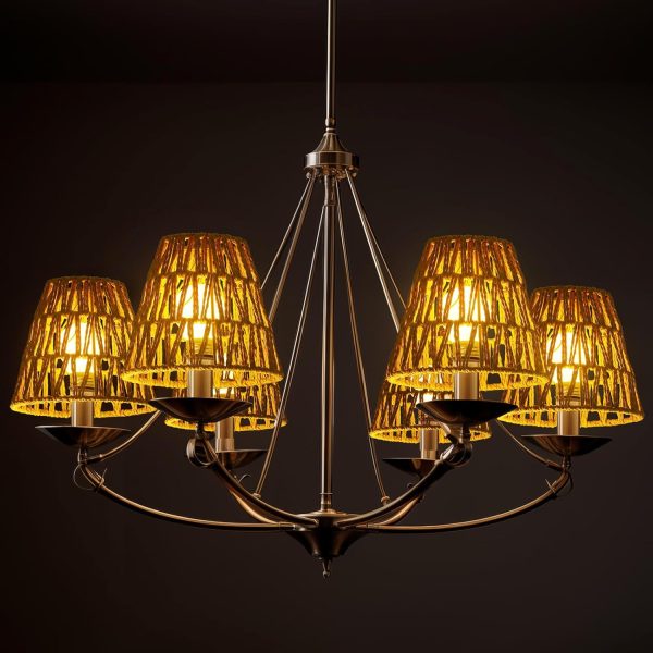 6 Pcs Small Rattan Bell Lamp Shade Boho Handwoven Barrel Rattan Lamp Shade Chandelier Shades Replacement for Table Floor Lamp Pendant Light Fixtures, 5.9" H x 5" D, 1.53" Fitter (Clip on) - Image 5