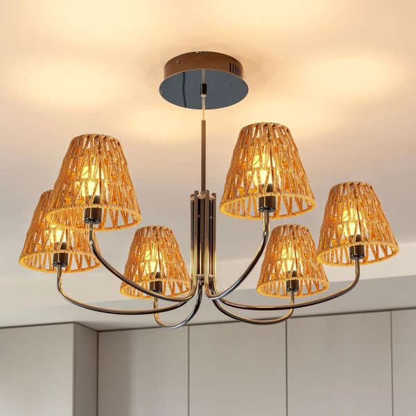 6 Pcs Small Rattan Bell Lamp Shade Boho Handwoven Barrel Rattan Lamp Shade Chandelier Shades Replacement for Table Floor Lamp Pendant Light Fixtures, 5.9" H x 5" D, 1.53" Fitter (Clip on) - Image 6