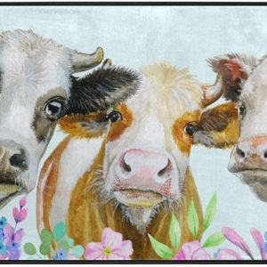 Anti Fatigue Kitchen Mat Kitchen Rugs Non Slip Soft Standing Mats Absorbent Floor Mat Bath Rug Runner Area Rug Carpet for Home Decor Indoor Outdoor, Cows Animals Flowers