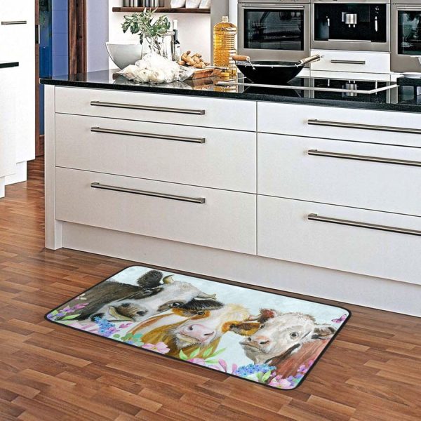 Anti Fatigue Kitchen Mat Kitchen Rugs Non Slip Soft Standing Mats Absorbent Floor Mat Bath Rug Runner Area Rug Carpet for Home Decor Indoor Outdoor, Cows Animals Flowers - Image 3