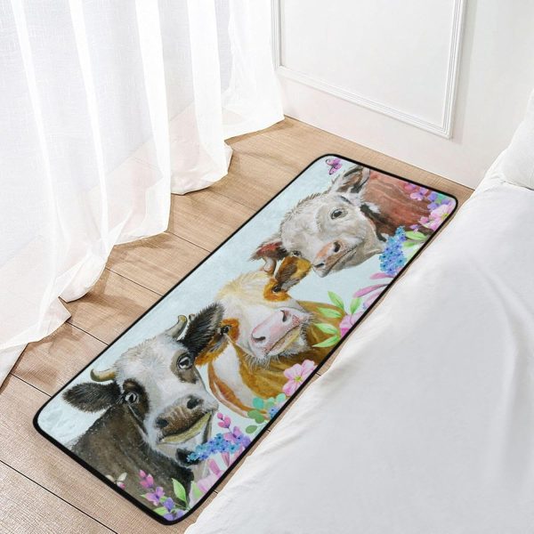 Anti Fatigue Kitchen Mat Kitchen Rugs Non Slip Soft Standing Mats Absorbent Floor Mat Bath Rug Runner Area Rug Carpet for Home Decor Indoor Outdoor, Cows Animals Flowers - Image 4