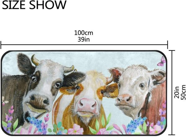 Anti Fatigue Kitchen Mat Kitchen Rugs Non Slip Soft Standing Mats Absorbent Floor Mat Bath Rug Runner Area Rug Carpet for Home Decor Indoor Outdoor, Cows Animals Flowers - Image 5