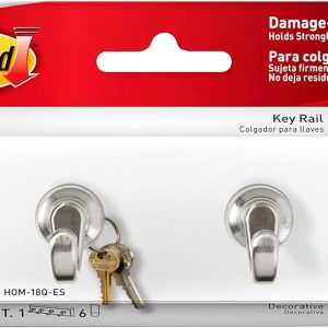 Command Key Rail, Holds up to 2 lb, 8-inch Rail with 4 Key Hooks and 6 Command Strips, Quartz, Removable Key Hooks for Entryway or Hallway, Hang Keys, Hats, Dog Leashes, and Accessories