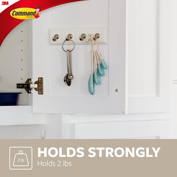 Command Key Rail, Holds up to 2 lb, 8-inch Rail with 4 Key Hooks and 6 Command Strips, Quartz, Removable Key Hooks for Entryway or Hallway, Hang Keys, Hats, Dog Leashes, and Accessories - Image 4