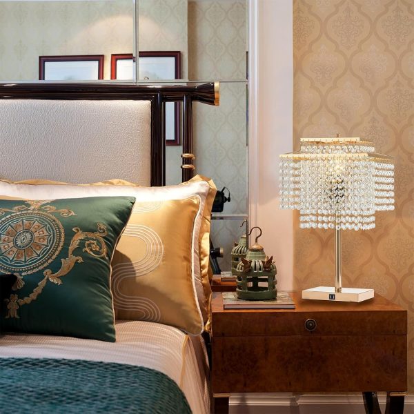 Gold Crystal Table Lamp with 2 USB Charging Ports,Touch Control Lamp with 3-Way Dimmable，Gold Desk Lamps with Elegant Crystal Shade, Nightstand Chandelier lamp for Bedroom, Living Room,End Table - Image 7