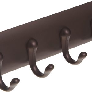 iDesign York Self Adhesive Plastic Key Rack, 4-Hook Organizer for Kitchen, Mudroom, Hallway, Entryway, 1.5" x 7" x 5.5" - Bronze