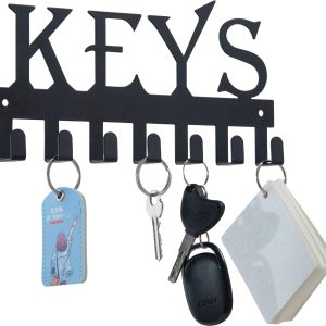 Keys Holder for Wall Metal Vintage Keys Hook-25cm*12.8cm Home Decor Key Hanger Decorative with 7 Hooks,Black