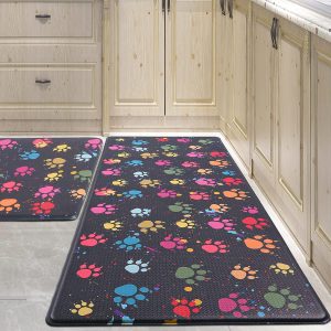 Kitchen Anti Fatigue Mat Set of 2,Waterproof Non-Skid Cushioned Kitchen Floor Mat Comfort Standing Mat for Kitchen, Home, Office, Sink, Laundry, Colorful Paws (Multicolor)
