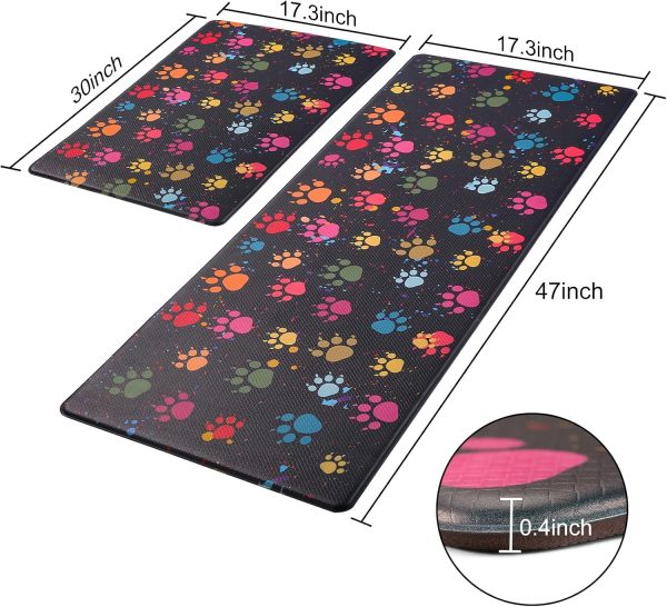 Kitchen Anti Fatigue Mat Set of 2,Waterproof Non-Skid Cushioned Kitchen Floor Mat Comfort Standing Mat for Kitchen, Home, Office, Sink, Laundry, Colorful Paws (Multicolor) - Image 2