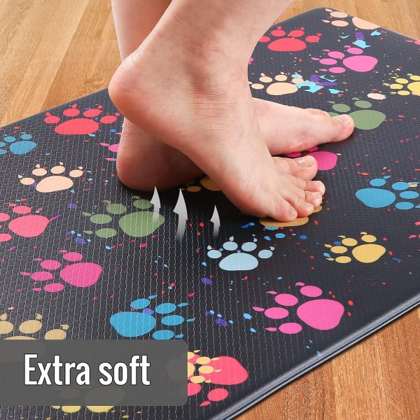 Kitchen Anti Fatigue Mat Set of 2,Waterproof Non-Skid Cushioned Kitchen Floor Mat Comfort Standing Mat for Kitchen, Home, Office, Sink, Laundry, Colorful Paws (Multicolor) - Image 4