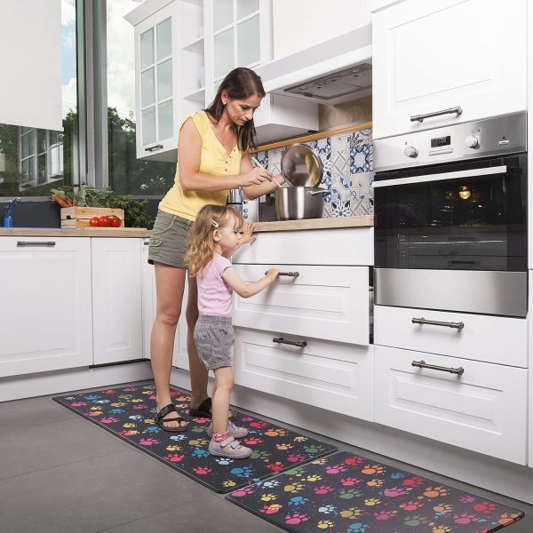 Kitchen Anti Fatigue Mat Set of 2,Waterproof Non-Skid Cushioned Kitchen Floor Mat Comfort Standing Mat for Kitchen, Home, Office, Sink, Laundry, Colorful Paws (Multicolor) - Image 6