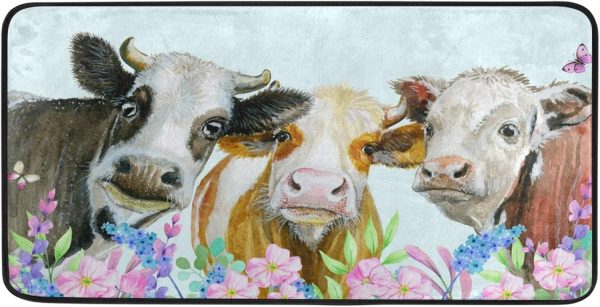 Kitchen Mat Watercolor Cows Animal Kitchen Rug Mat Anti-Fatigue Comfort Floor Mat Non Slip Oil Stain Resistant Easy to Clean Kitchen Rug Bath Rug Carpet for Indoor Outdoor Doormat