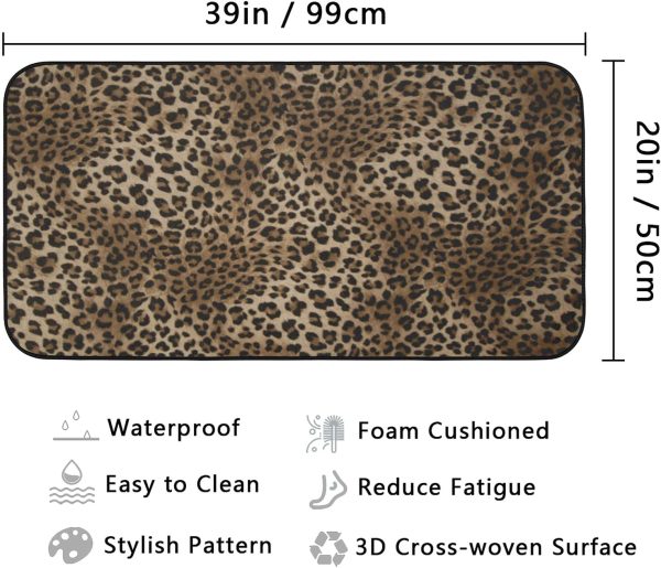 Kitchen Rugs Animal Print Anti Fatigue Non Slip Floor Mat, Leopard Print Kitchen Mats Standing Mats Bath Rug Runner Doormats Farmhouse Carpet for Home Indoor Outdoor 39" X 20" - Image 2