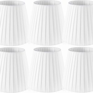 Set of 6 Natural Linen White Clip On Chandelier Lamp Shades For Chandeliers, Wall Lamps, And Other Lighting Fixtures Using E12 Bulbs 4 * 6 * 5 Inch