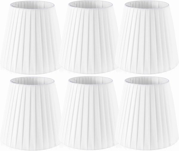 Set of 6 Natural Linen White Clip On Chandelier Lamp Shades For Chandeliers, Wall Lamps, And Other Lighting Fixtures Using E12 Bulbs 4 * 6 * 5 Inch