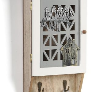Wooden Key Holder for Wall Key Cabinet, Decorative Key Box Key Hooks Wall Mounted Key Hangers Key Storage Rack with 8 Hooks for Home Decor Office Entryway Hallway Bedroom Living Room