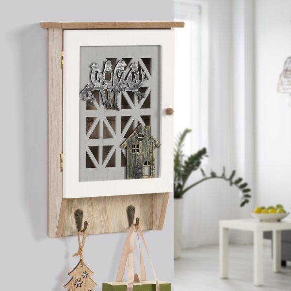Wooden Key Holder for Wall Key Cabinet, Decorative Key Box Key Hooks Wall Mounted Key Hangers Key Storage Rack with 8 Hooks for Home Decor Office Entryway Hallway Bedroom Living Room - Image 2