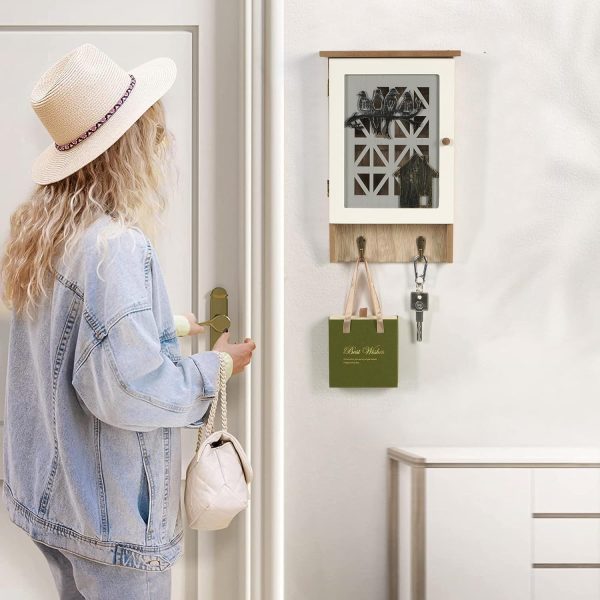 Wooden Key Holder for Wall Key Cabinet, Decorative Key Box Key Hooks Wall Mounted Key Hangers Key Storage Rack with 8 Hooks for Home Decor Office Entryway Hallway Bedroom Living Room - Image 3