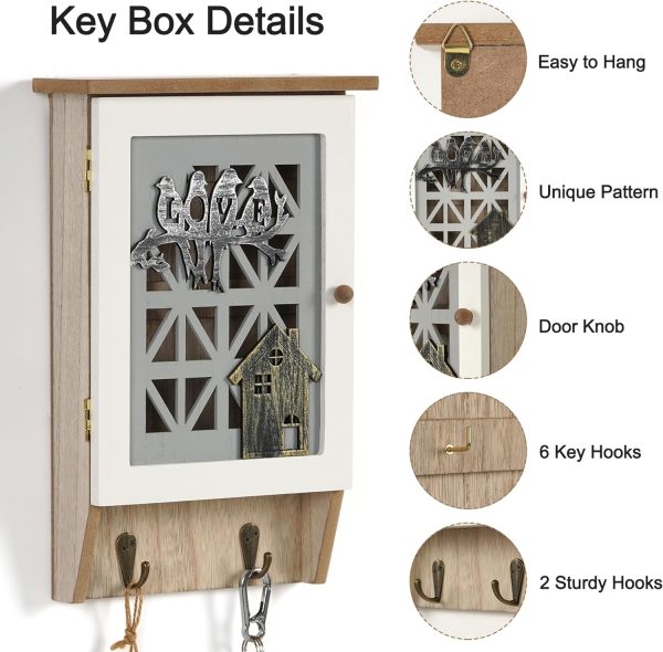 Wooden Key Holder for Wall Key Cabinet, Decorative Key Box Key Hooks Wall Mounted Key Hangers Key Storage Rack with 8 Hooks for Home Decor Office Entryway Hallway Bedroom Living Room - Image 5