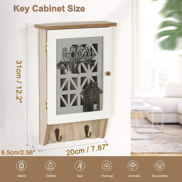Wooden Key Holder for Wall Key Cabinet, Decorative Key Box Key Hooks Wall Mounted Key Hangers Key Storage Rack with 8 Hooks for Home Decor Office Entryway Hallway Bedroom Living Room - Image 6