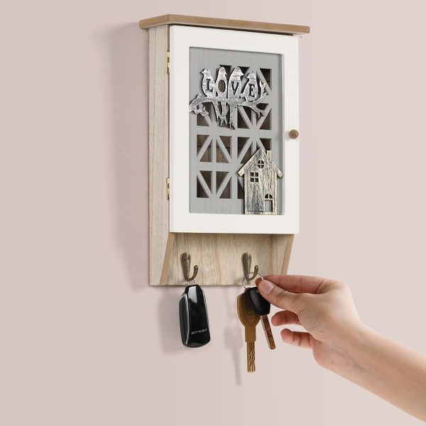 Wooden Key Holder for Wall Key Cabinet, Decorative Key Box Key Hooks Wall Mounted Key Hangers Key Storage Rack with 8 Hooks for Home Decor Office Entryway Hallway Bedroom Living Room - Image 7